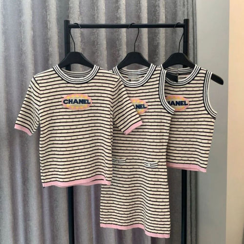 Striped knitted embroidered shirt, vest and dress for women，CL25-181-183