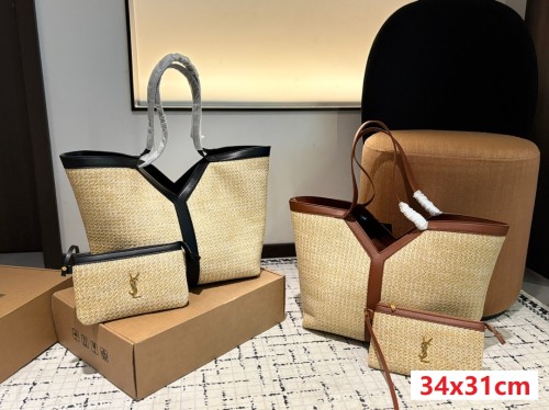 Split leather straw woven bag ,4A ,size 34x31cm,no box,  B80-73-74