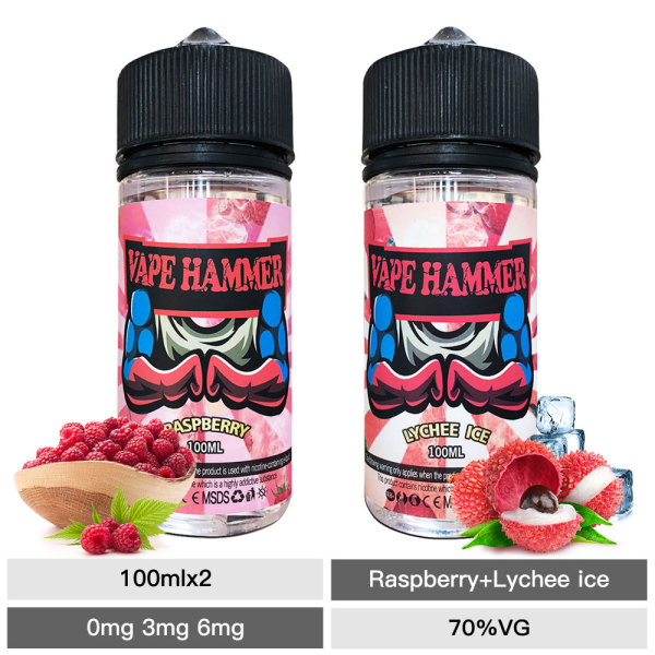 2*100ml Vape Juice Bundle Raspberry And Lychee Ice E Cig Liquid