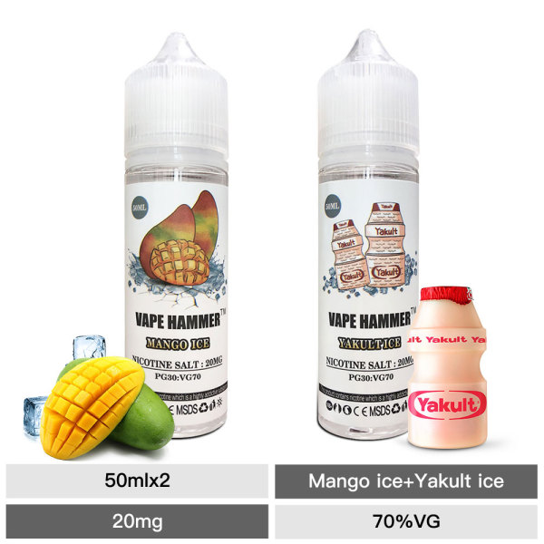 2 E-Liquid Pack Nicotine Salt Flavors Mango & Yakult Salt Nic 50ml