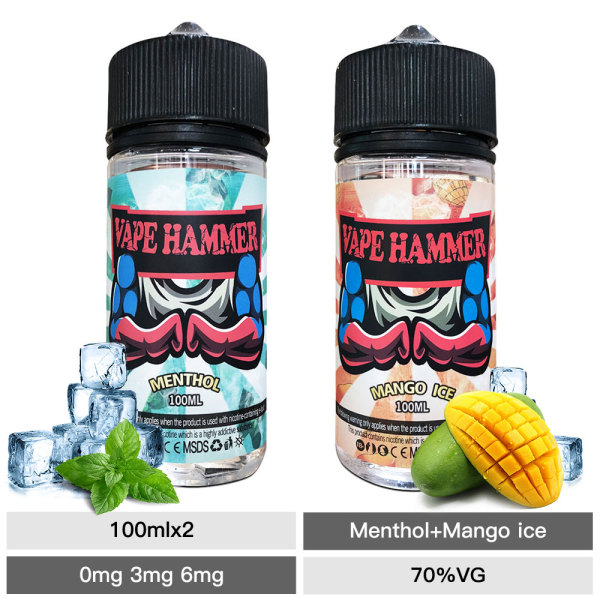 2*100ml Pack E-Liquid Mango Ice & Menthol Vape Juice Bundle