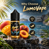LumoVape Mango Peach Ice 10ml E-Liquid flavor profile with ripe mango juicy peach and cool icy finish