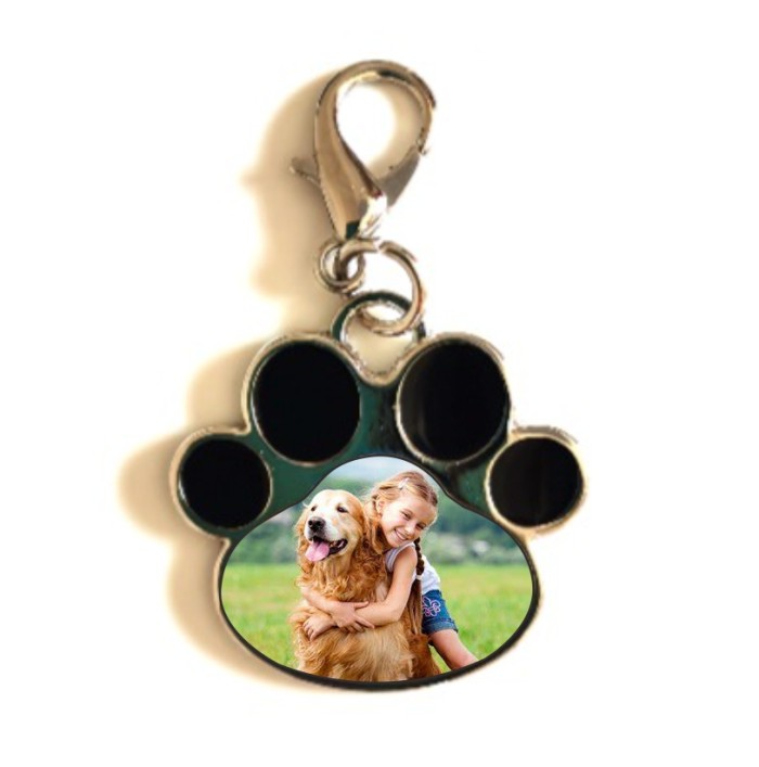 Metal paw keyring encrusted with custom photoprint