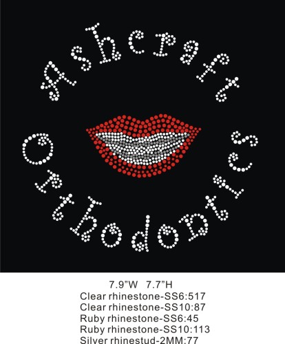 Hot fix rhinestone T01 Red lips with Braces