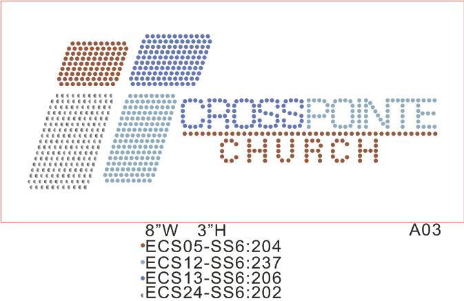 Pre arranged rhinestone sheet T08 Cross pointe