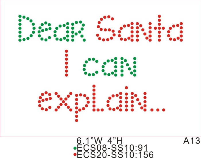 Xmas rhinestone sheet T15 Dear Santa