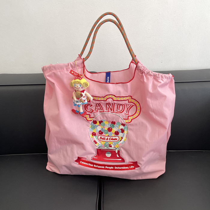 🍩🍭【日系小眾】環境にやさしい素材、お洒落なエコバッグ~刺繍入りショッピングバッグ
