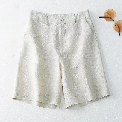 亞麻五分西裝褲 舒適面料+純色設計+寬鬆的版型