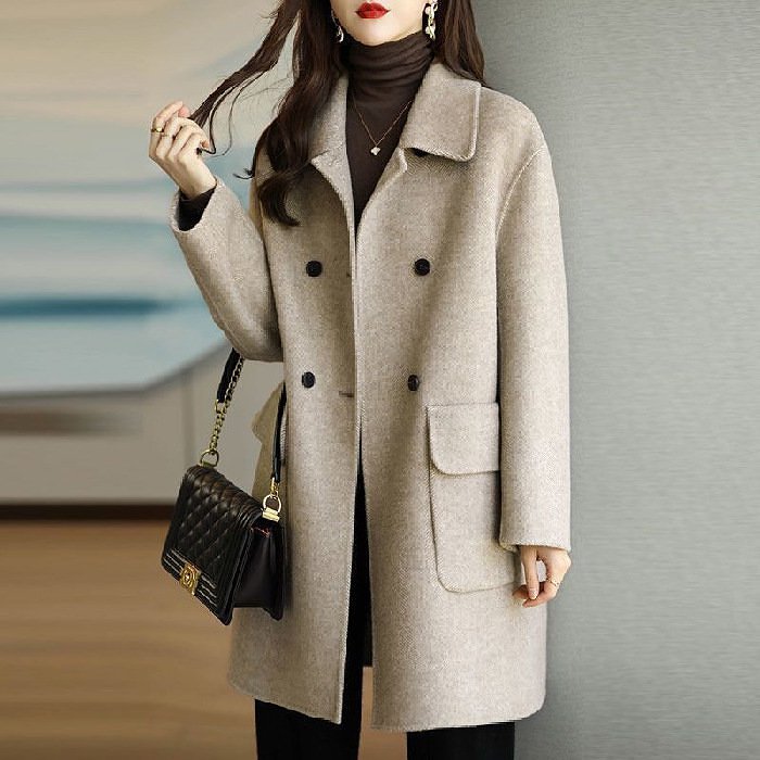 High-end herringbone woolen coat