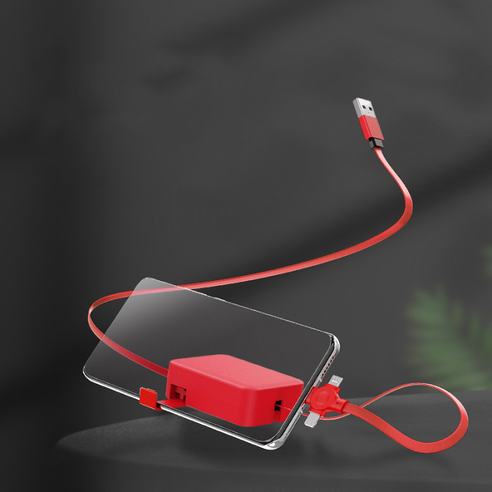 【 買一送一】馬卡龍伸縮收納支架三合一快充線手機通用充電線適用於華為蘋果安卓Type-c圓口