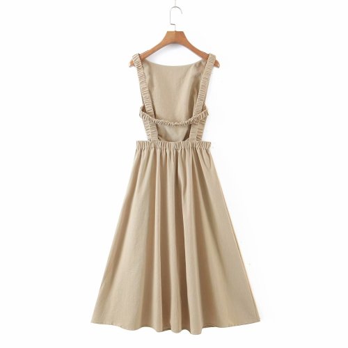 New O-neck Women's Dress Backless Female Cotton Summer Beach Style Ladies Midi Dresses