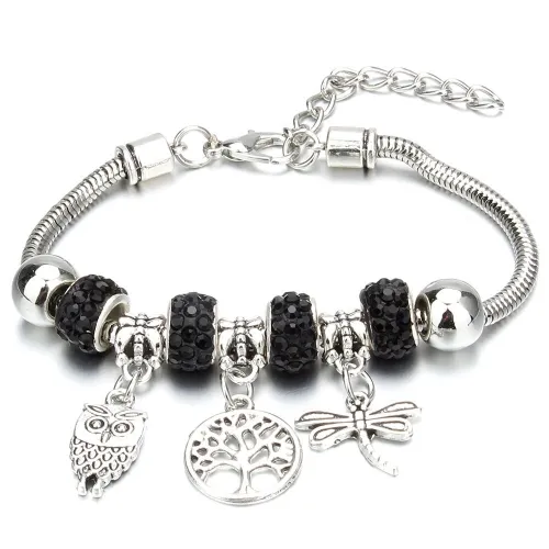 50PCS Dragonfly Owl Shape Crystal Charm Bracelets Beads Bracelet Women DIY Beads Brand Bracelets & Bangles Jewelry Gift