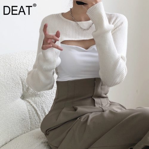 DEAT 2021 new summer fashion women clothes round neck full sleeves short styles full sleeves knits top WN30000