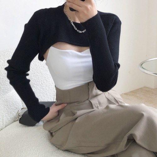 DEAT 2021 new summer fashion women clothes round neck full sleeves short styles full sleeves knits top WN30000