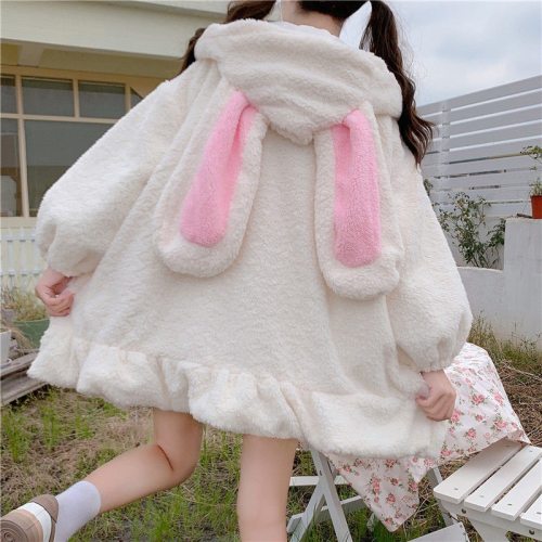 Harajuku Kawaii Rabbit Ear Sweatshirt Hoodie Women Streetwear Winter Plus Size Women Loose Hoodie Cute Japan Harajuku Clothes