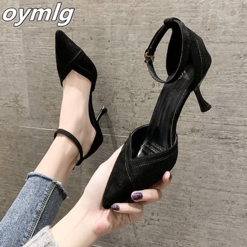 2020 early spring new color matching fashion sandals women Korean version of pointed high-heeled buckle women's singles shoes