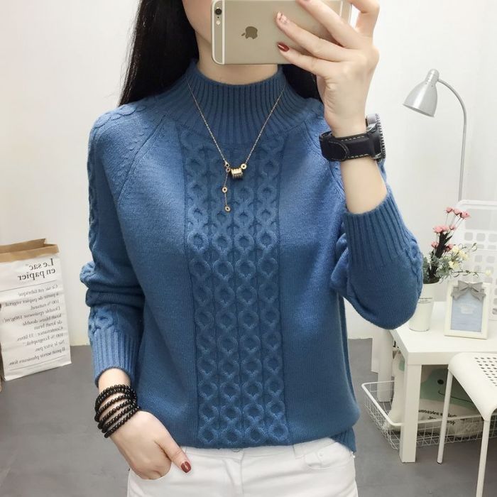 Half Turtleneck Sweater Women Jumper 2020 Autum Winter Basic Warm Clothes Female Pull Femme Knitted Cotton Pullover Sweater