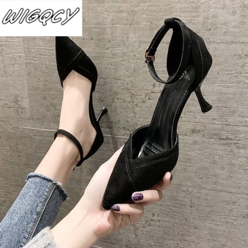 2020 early spring new color matching fashion sandals women Korean version of pointed high-heeled buckle women's singles shoes