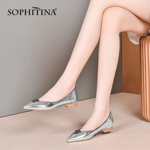 SOPHITINA Shoes Women Fashion Casual Elegant Handmade Women Pumps Pointed Toe Low Heel Leisure Concise Dress Women's Pumps SO523