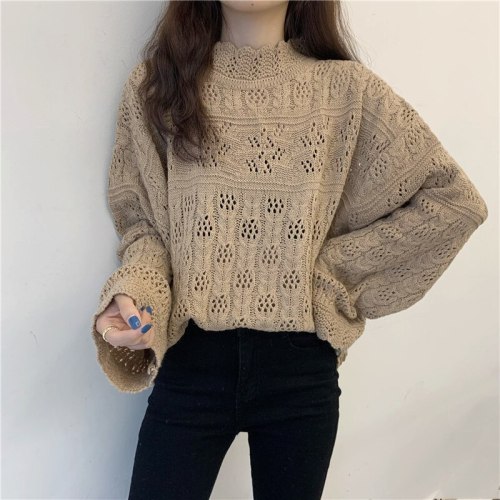 Mozuleva Vintage Sweaters Women Half Turtleneck Loose Hollow Out Pullovers Woman Clothes 2020 Knitted Sueter Mujer Jumper