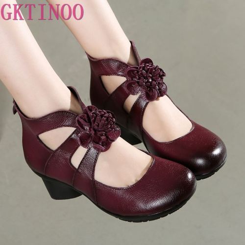 GKTINOO Vintage Summer Women's Shoes Genuine Leather High Heel Shoes 2021 Autumn Fashion Shoes Non-Slip Soft Bottom Women Pumps