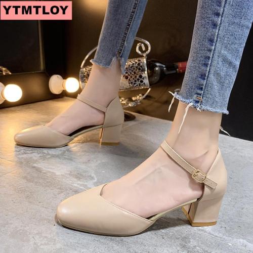 2019 fashion exquisite sweet with sandals pointed women's shoes shallow mouth word buckle single shoes 5.5cm thin dress