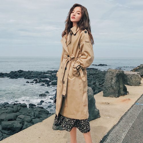 Fashion Brand New Women Trench Coat Long Double-Breasted Belt Blue Khaki Lady Clothes Autumn Spring Outerwear Oversize Quality