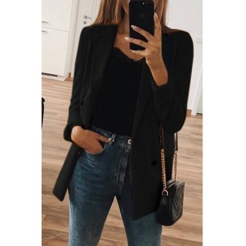 Women 2021 Fashion Office Wear Pockets Blazers Coat Vintage Notched Collar Long Sleeve Female Outerwear Chic Tops