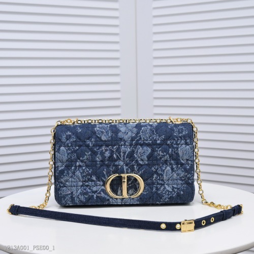 New Dior Caro handbag denim rattan check chain bag