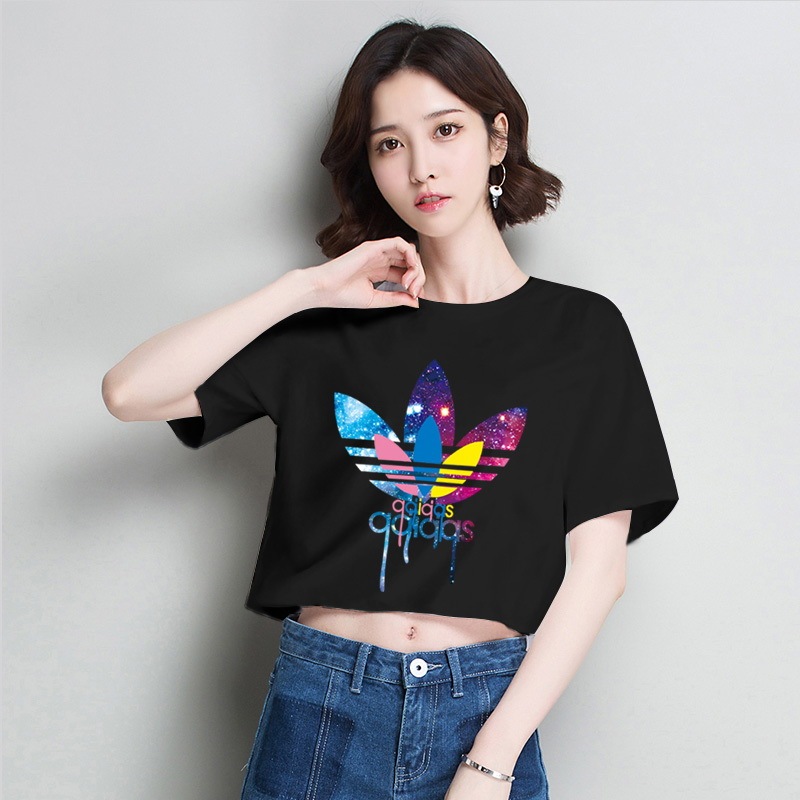 Adidas 2022 New Women's Short Sleeve T-Shirts Sports Tops Training T-Shirts Cropped Navel Tops Sexy Tops Girls Short T-Shirts Casual Half Sleeves