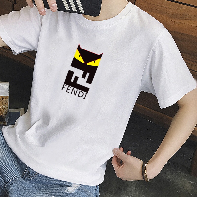 Fendi Summer T-Shirts Short Sleeve Tops Round Neck Short Sleeves T-Shirts Comfortable Breathable Tops Short T Unisex Class/Group Wear Pullovers