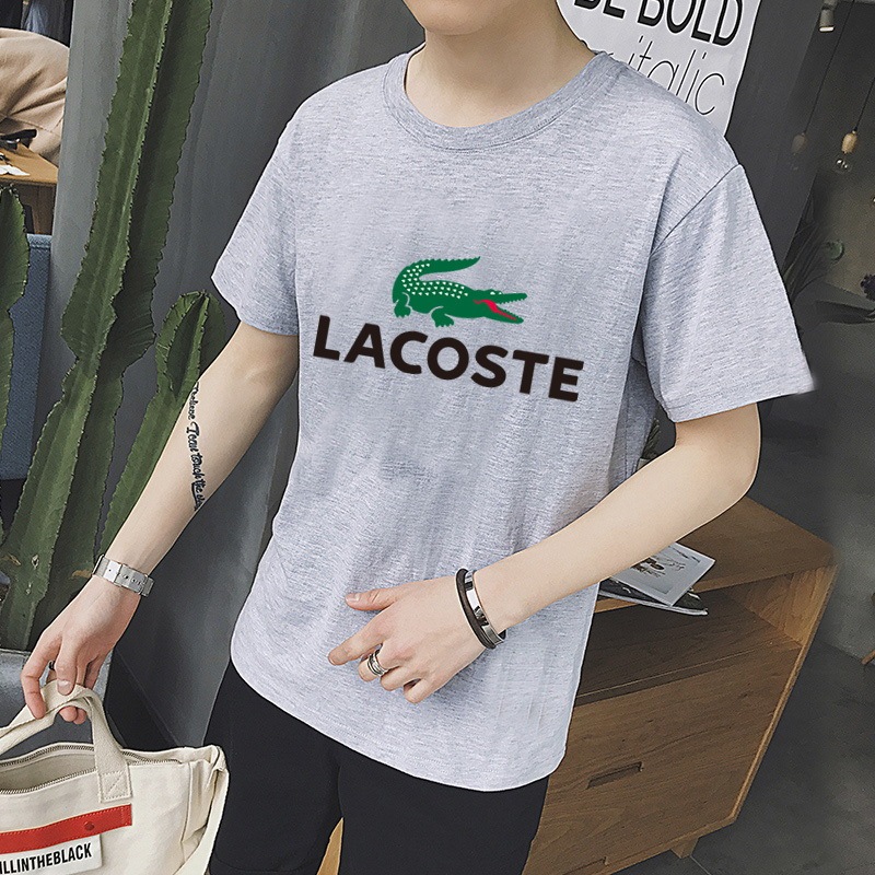 LACOSTE Summer T-Shirt Personality Top Comfortable Breathable Top for Men and Women Crocodile Print T-Shirt Round Neck Pullover Top
