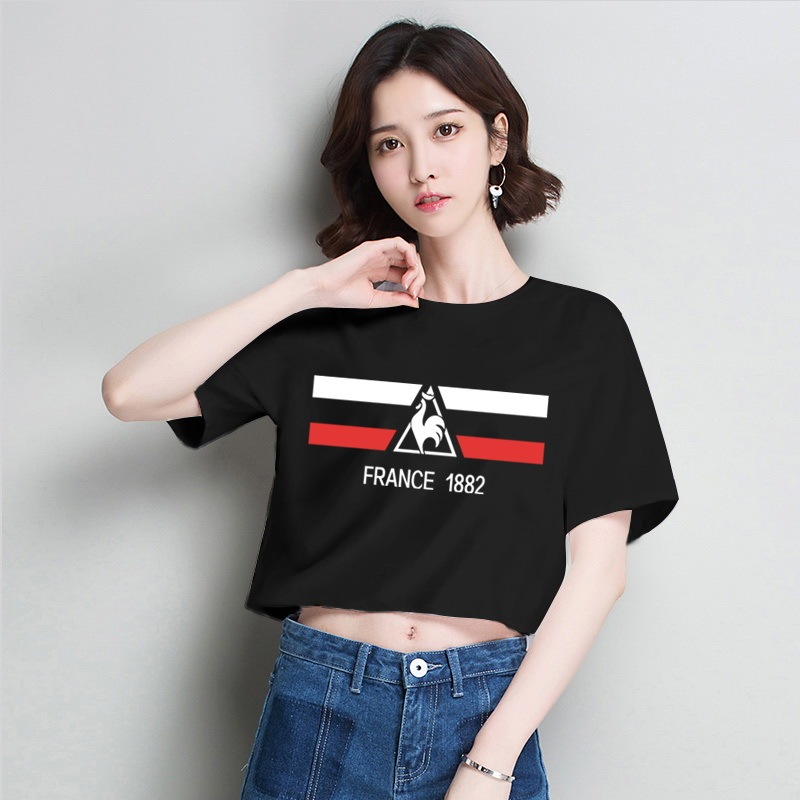 Le Coq Sportif 2022 Summer T-Shirt Cropped Top Casual Trend T-Shirt Crew Neck Top Slim Fit T-Shirt Sexy Top Women's Group Wear