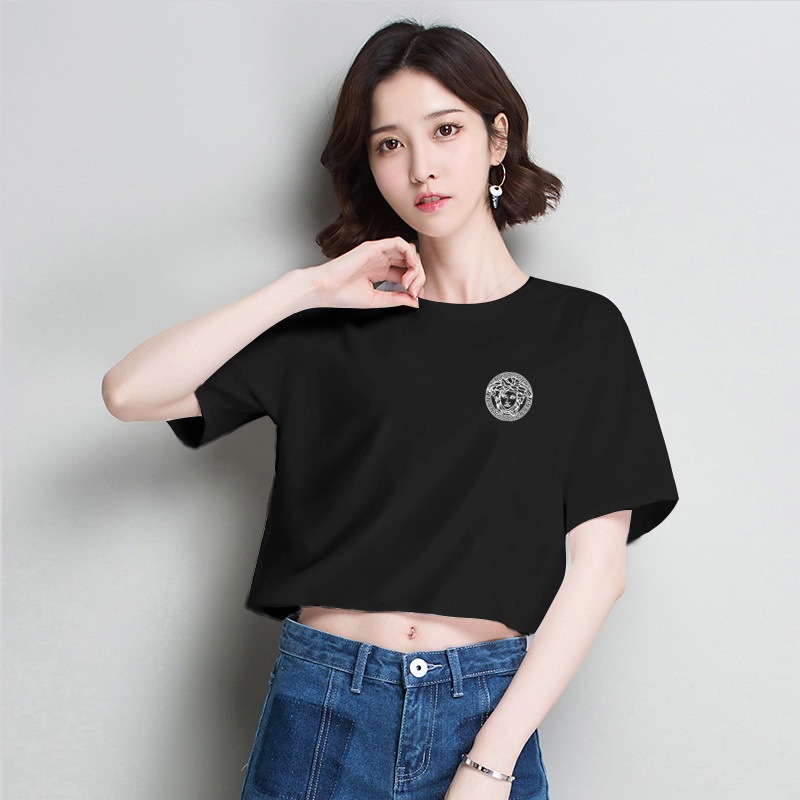 Versace 2022 summer clothes classic printed T-shirt short sleeve top short version Top Girls slim fit T-shirt round neck top team suit