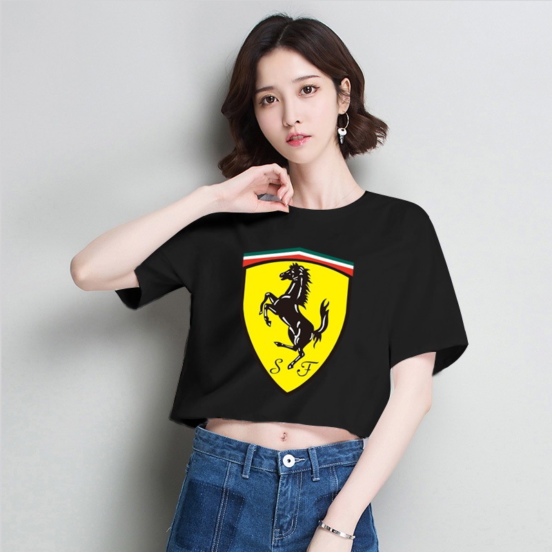Ferrari Girls' summer clothes classic printed T-shirt short sleeve top short version Top Girls' Slim Fit T-shirt round neck top