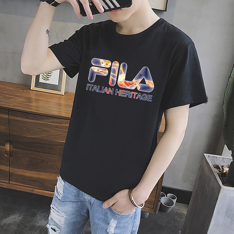 FILA Summer T-Shirt Printed Short Sleeve Top Casual Top Round Neck Half Sleeve T Loose T-Shirt Sports Short Sleeve Men and Women Couples Classic Tops