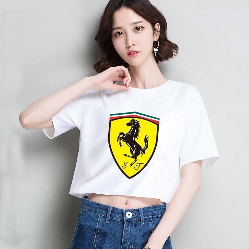 Ferrari Girls' summer clothes classic printed T-shirt short sleeve top short version Top Girls' Slim Fit T-shirt round neck top