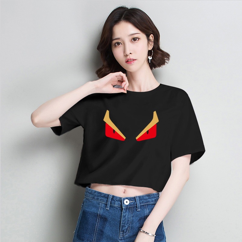 FENDI 2022 summer clothes classic printed T-shirt short sleeve top short version Top Girls slim fit T-shirt round neck top team suit