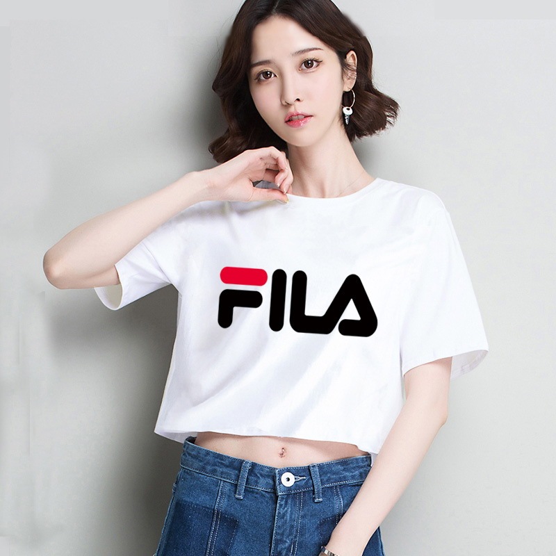 FILA 2022Summer Women's Sports Short Sleeve T-Shirts Thin Tops Short Sexy Tops Round Neck Pullovers Half Sleeves T-Shirts Slim Fit and Thin Girls Clothes