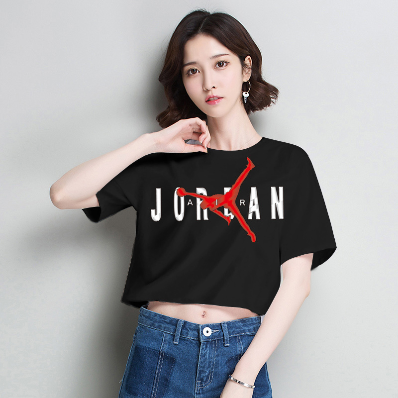 Jordan simple T-shirt classic printed letter cut top short sleeve T-shirt casual sports top slim top sexy T-shirt girls' clothing