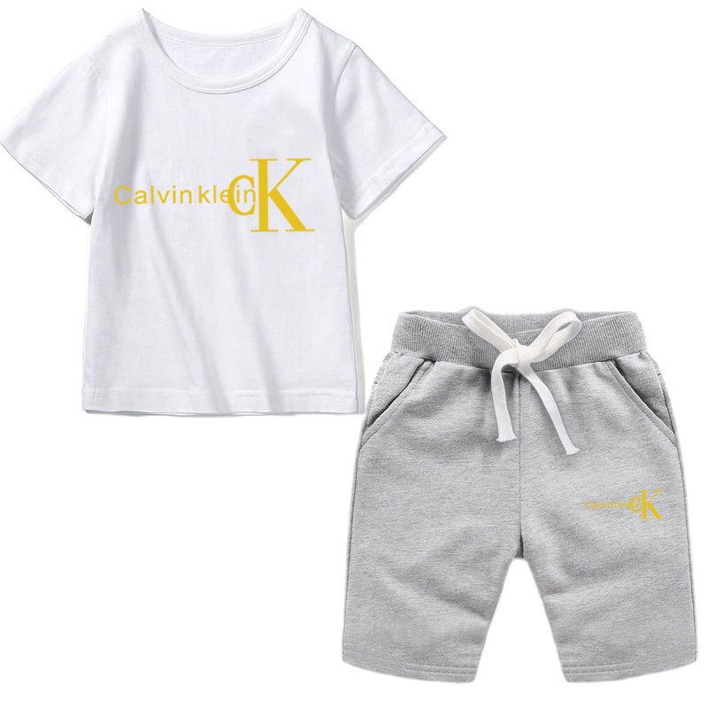 Calvin Klein Children's Clothing Summer Clothing Short Sleeve Suit Children's Cotton Casual Two-piece Set