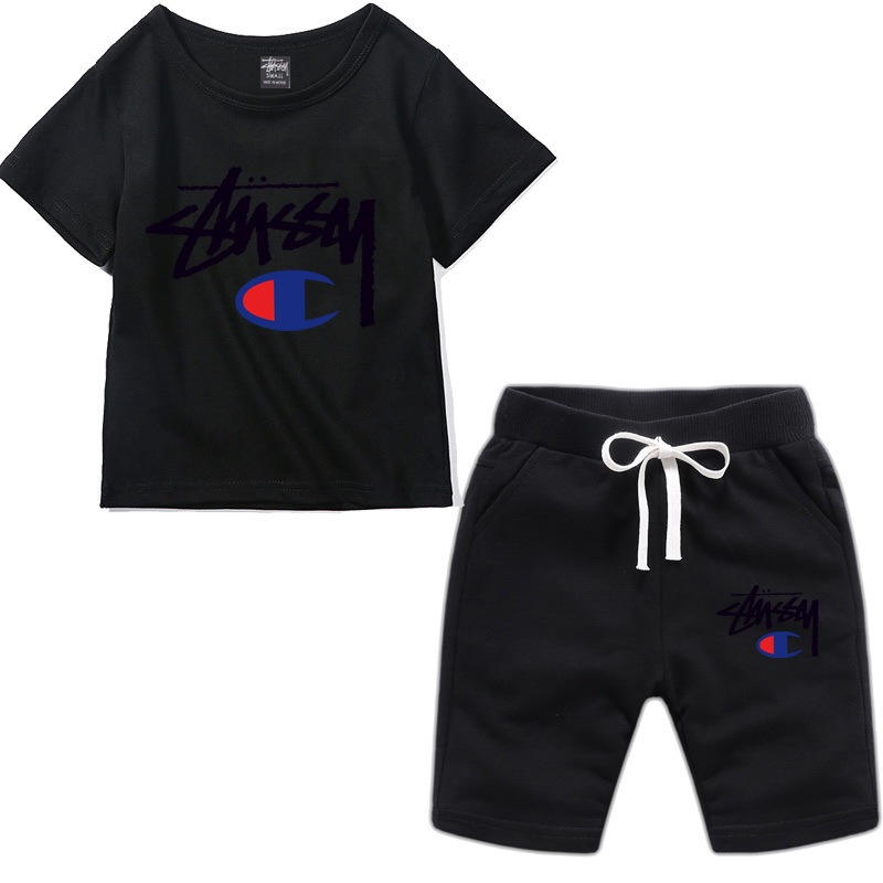 Stussy Summer Short Sleeve Shorts Suits Children's Suits Print Suits Comfortable Breathable Sports Children's Clothing Children's Clothing