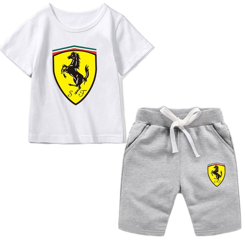 Ferrari suit trend casual children's fashion summer clothes T-shirt cotton children's suit sports short-sleeved shorts suit summer handsome boys and girls children's clothing