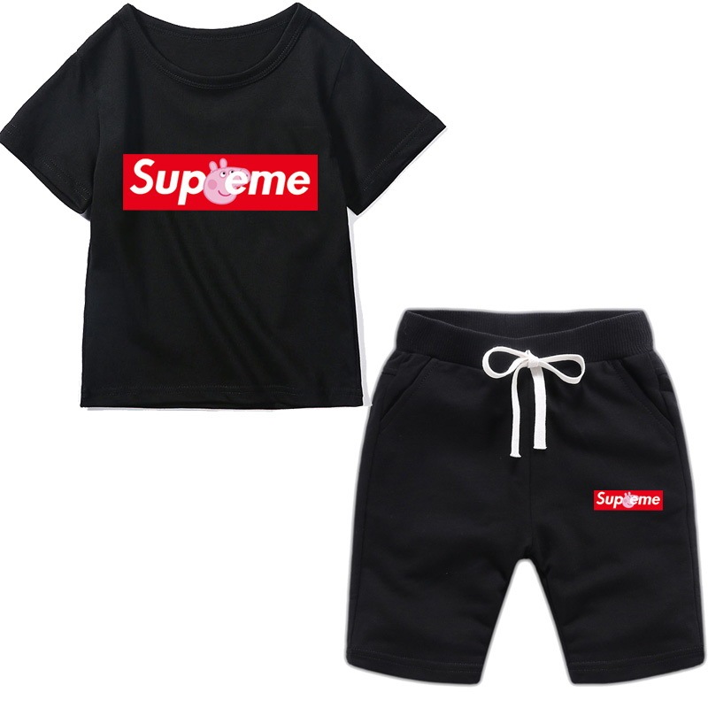 Supreme children's clothing summer T-shirt cotton children's casual suit sports short-sleeved shorts suit summer fashion children's clothing boys and girls suit tide