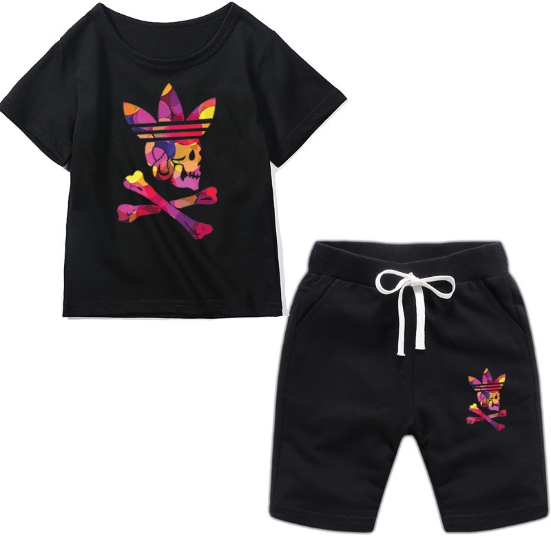 Adidas Summer Short Suits Trefoil Print Comfortable Breathable Sports Kids Short Sleeve Shorts Suits Kids Suits Kids Clothes