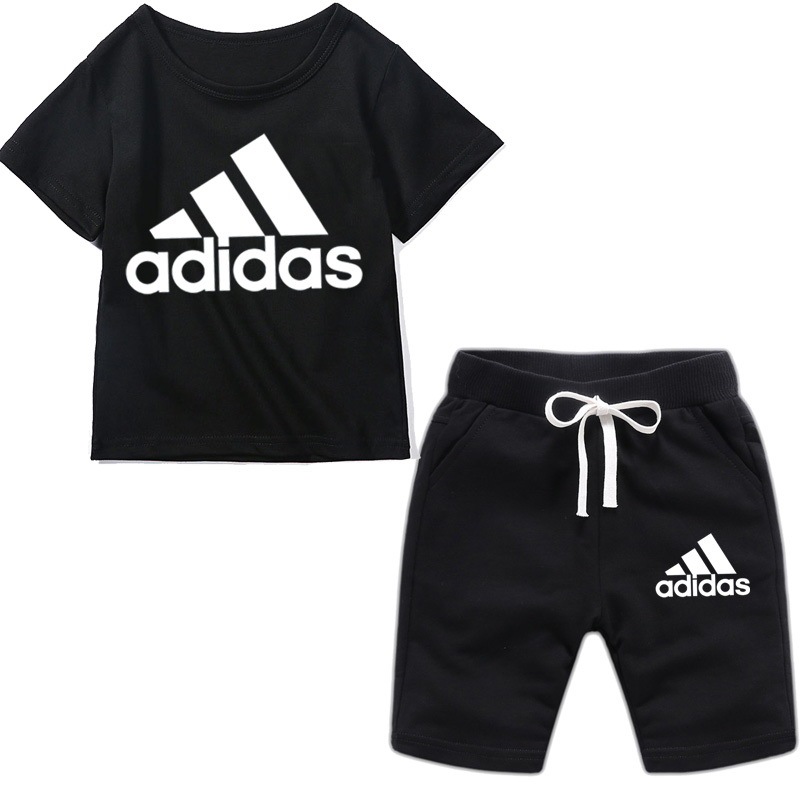 Adidas Alphabet Print Suits Cotton Summer Short Suits Trendy Breathable Sports Kids Short Sleeve Shorts Suits Kids Suits Kids Clothes