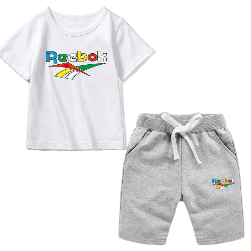 Reebok Children's Clothing Cotton Suits Summer Casual T-Shirts Children's Short Sleeve Shorts Suits Summer Fashion Children's Clothing Boys Girls Sports Suits Trendy