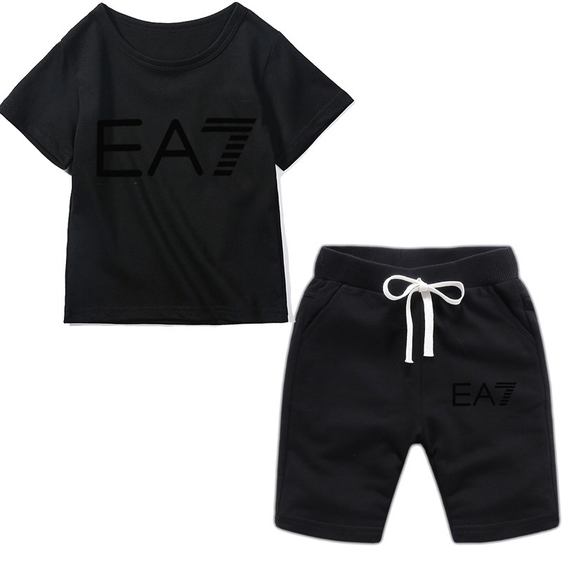 Armani children's leisure sports two-piece summer fashion boys and girls cotton short-sleeved shorts suit
