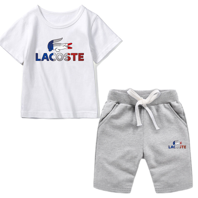 LACOSTE summer short-sleeved shorts suits Comfortable and breathable sports children's clothing Personalized children's clothing Children's suits Printing suits