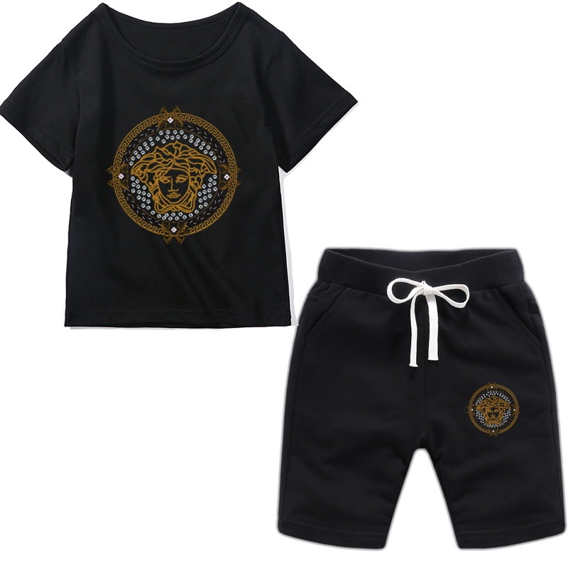 Versace children's clothing suit trend casual children's clothing fashion summer clothes T-shirt cotton summer children's suit sports short-sleeved shorts suit handsome boys and girls